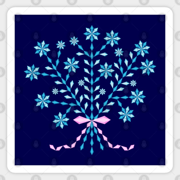 Winter blue flower bouquet with long pink ribbon, version five Sticker by kindsouldesign